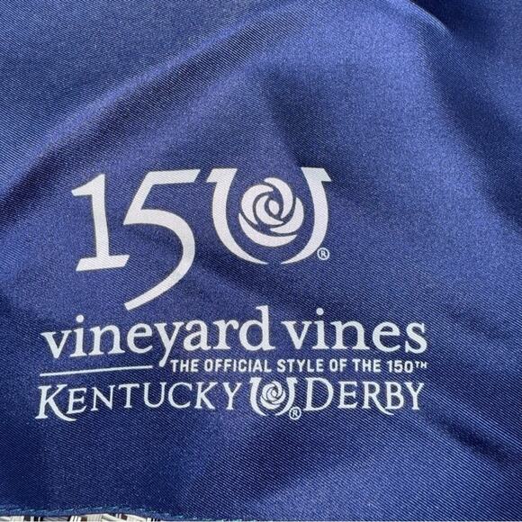 Vineyard Vines NWT Kentucky Derby 150th 100% Silk Pocket Square Blue Green Pink - Picture 3 of 6